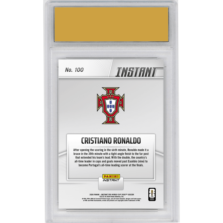 Graded 2026 Panini Instant FIFA World Cup Cristiano Ronaldo #100 Ronaldo Double Takes Him Past Portugal Legend Portugal Soccer Card HOFSM 10 Gem Mint