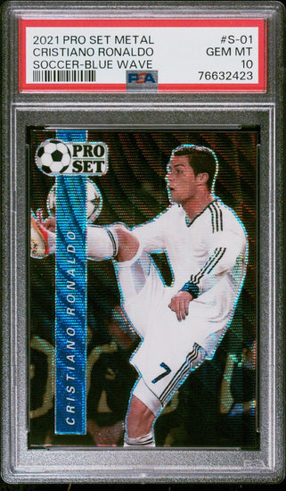 Graded 2021 Leaf Pro Set Metal Cristiano Ronaldo #S-01 #/50 Blue Wave Soccer Card PSA 10 Gem Mint