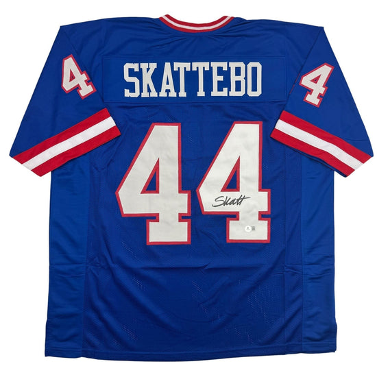 Autographed/Signed Cam Skattebo New York Blue Retro Football Jersey Beckett BAS COA