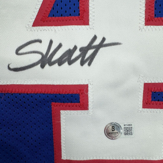 Autographed/Signed Cam Skattebo New York Blue Retro Football Jersey Beckett BAS COA