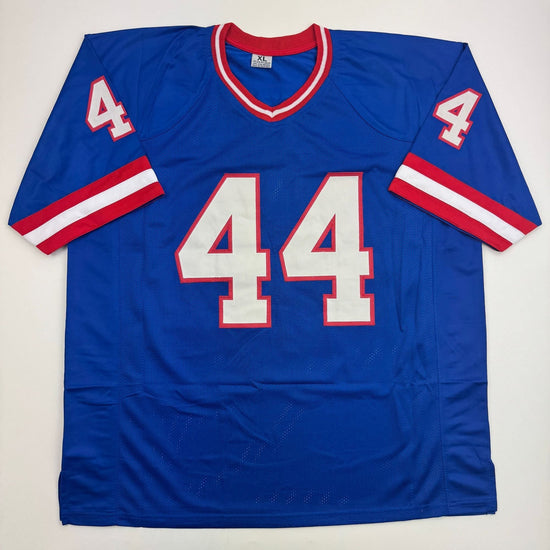 Autographed/Signed Cam Skattebo New York Blue Retro Football Jersey Beckett BAS COA