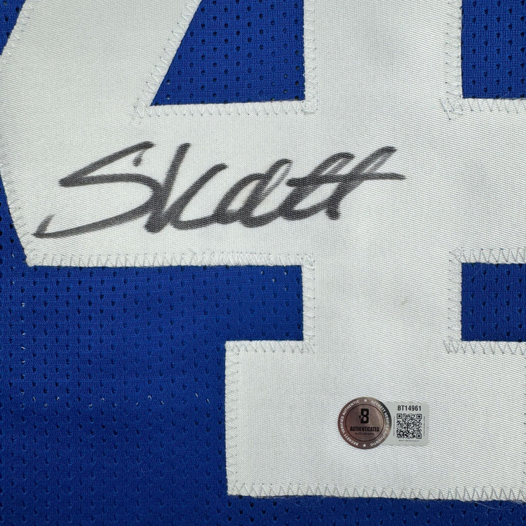Autographed/Signed Cam Skattebo New York Blue Football Jersey Beckett BAS COA