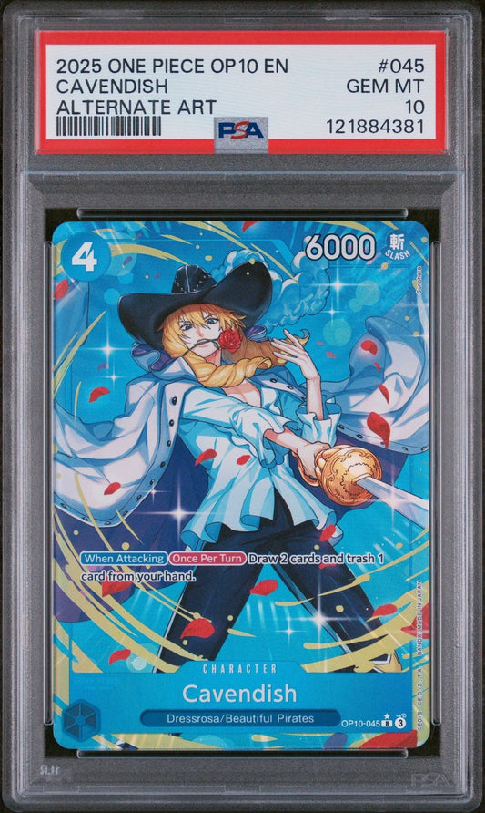 Graded 2025 One Piece Cavendish #045 Alt Art Trading Card Game PSA 10 Gem Mint