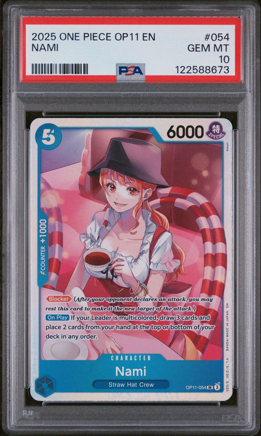 Graded 2025 One Piece Nami #054 OP11 Trading Card Game PSA 10 Gem Mint