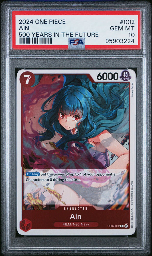 Graded 2024 One Piece Ain #002 500 Years in the Future Trading Card Game PSA 10 Gem Mint