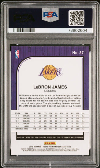 Graded 2019 Panini NBA Hoops Premium Stock LeBron James #87 Basketball Card PSA 10 Gem Mint
