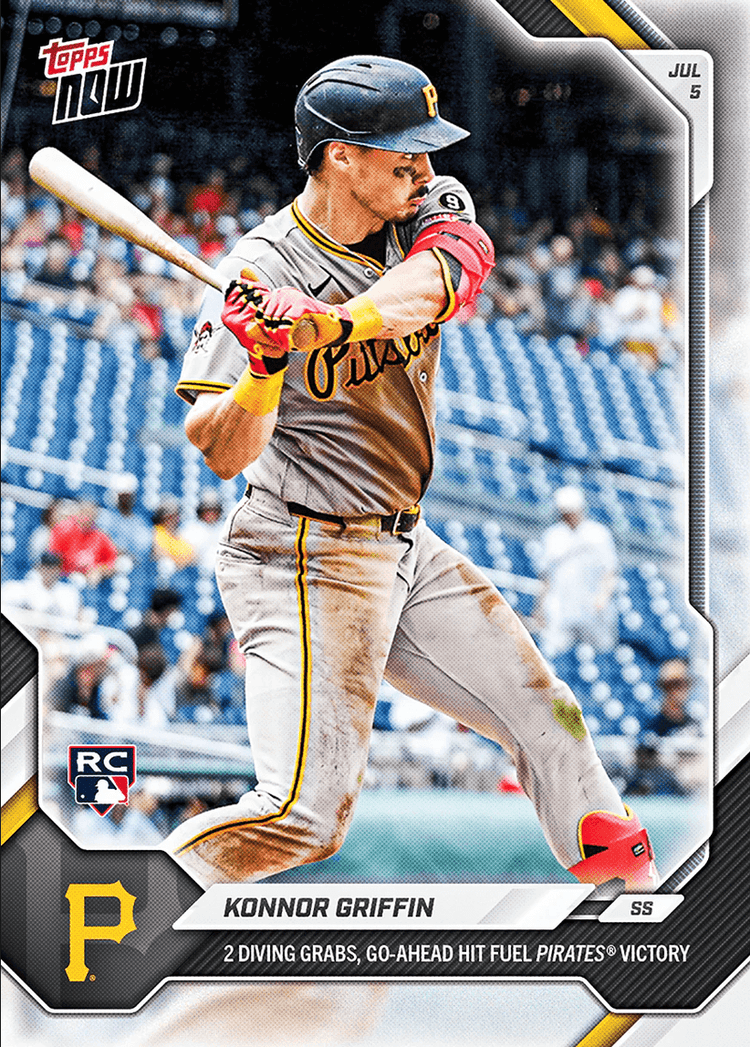 2026 Topps Now Konnor Griffin #417 2 Diving Grabs, Go Ahead Hit Fuel Pirates Win Pittsburgh Pirates Rookie RC Baseball Card