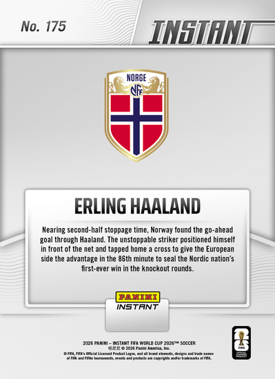 2026 Panini Instant FIFA World Cup Erling Haaland #175 Haaland Puts Norway in Position to Advance Norway Soccer Card