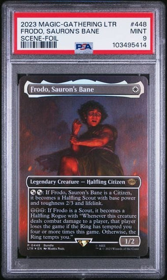 Graded 2023 Magic The Gathering Lord of the Rings Frodo Sauron's Bane #448 Scene Foil Trading Card Game PSA 9 Mint