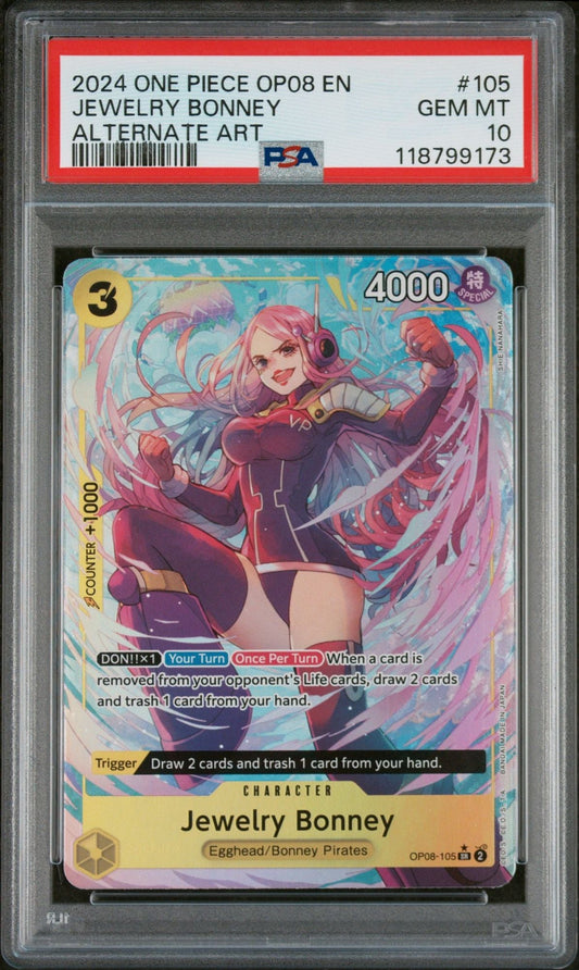 Graded 2024 One Piece Japanese Jewelry Bonney #105 Trading Card Game PSA 10 Gem Mint
