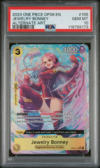 Graded 2024 One Piece Japanese Jewelry Bonney #105 Trading Card Game PSA 10 Gem Mint
