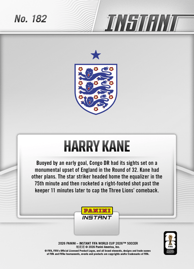 2026 Panini Instant FIFA World Cup Harry Kane #182 Two for One: Kane Double Carries England Forward England Soccer Card
