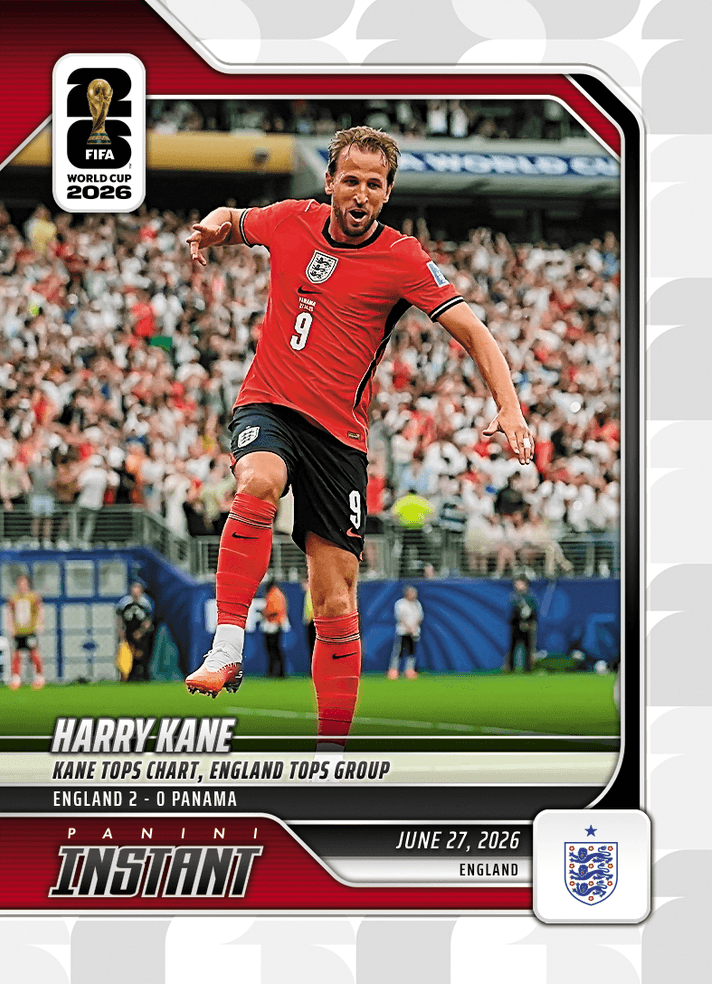 2026 Panini Instant FIFA World Cup Harry Kane #153 Kane Tops Chart, England Tops Group England Soccer Card