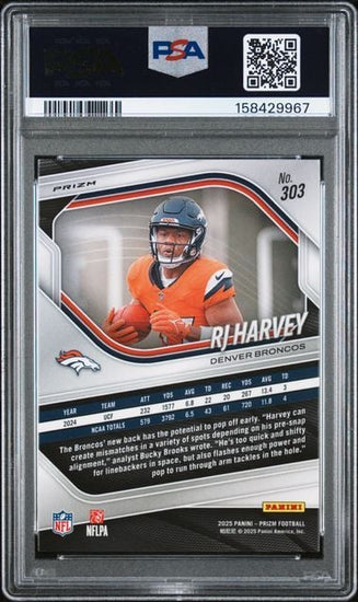 Graded 2025 Panini Prizm RJ Harvey #303 Lazer Prizm Rookie RC Football Card PSA 10 Gem Mint