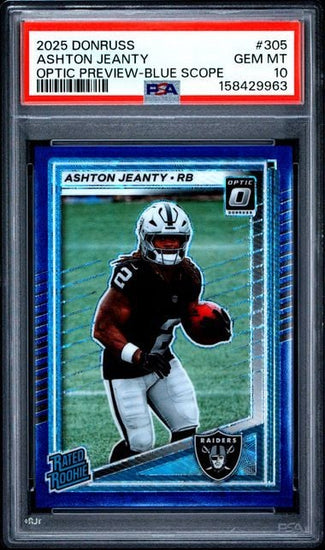 Graded 2025 Donruss Ashton Jeanty #305 Blue Scope Rookie RC Football Card PSA 10 Gem Mint