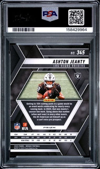 Graded 2025 Panini Mosaic Ashton Jeanty #345 Silver Rookie RC Football Card PSA 10 Gem Mint