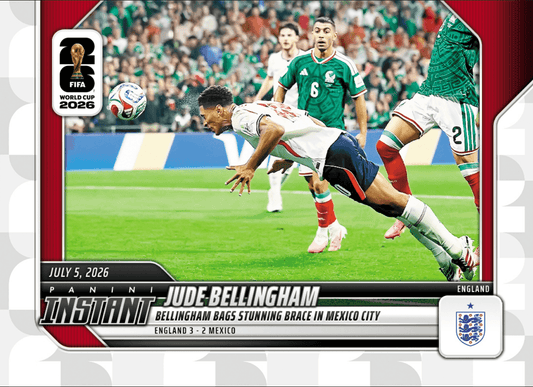 2026 Panini Instant FIFA World Cup Jude Bellingham #209 Bellingham Bags Stunning Brace in Mexico City England Soccer Card