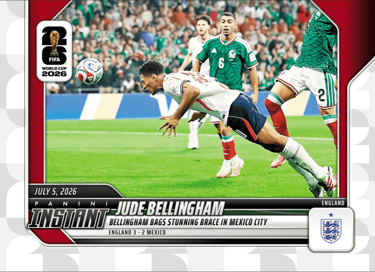 2026 Panini Instant FIFA World Cup Jude Bellingham #209 Bellingham Bags Stunning Brace in Mexico City England Soccer Card