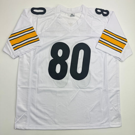 Autographed/Signed Plaxico Burress Pittsburgh White Football Jersey JSA COA