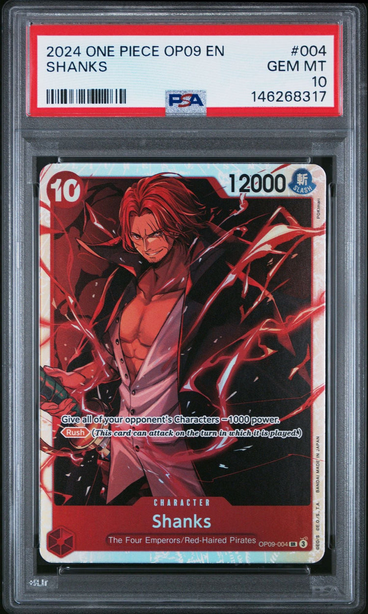 Graded 2024 One Piece Shanks #004 OP09 Trading Card Game PSA 10 Gem Mint