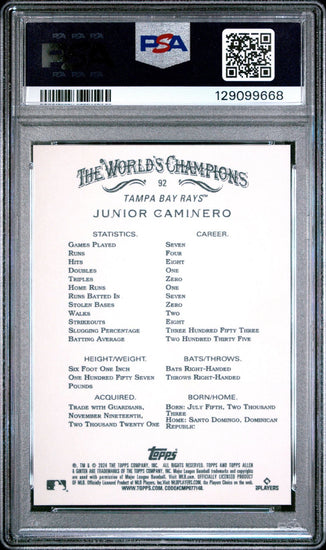 Graded 2024 Topps Allen & Ginter Junior Caminero #92 Rookie RC Baseball Card PSA 10 Gem Mint