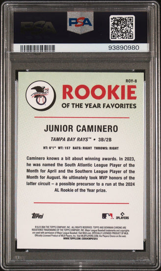 Graded 2024 Topps Bowman Junior Caminero #ROY8 Rookie of the Year Favorite RC Baseball Card PSA 10 Gem Mint