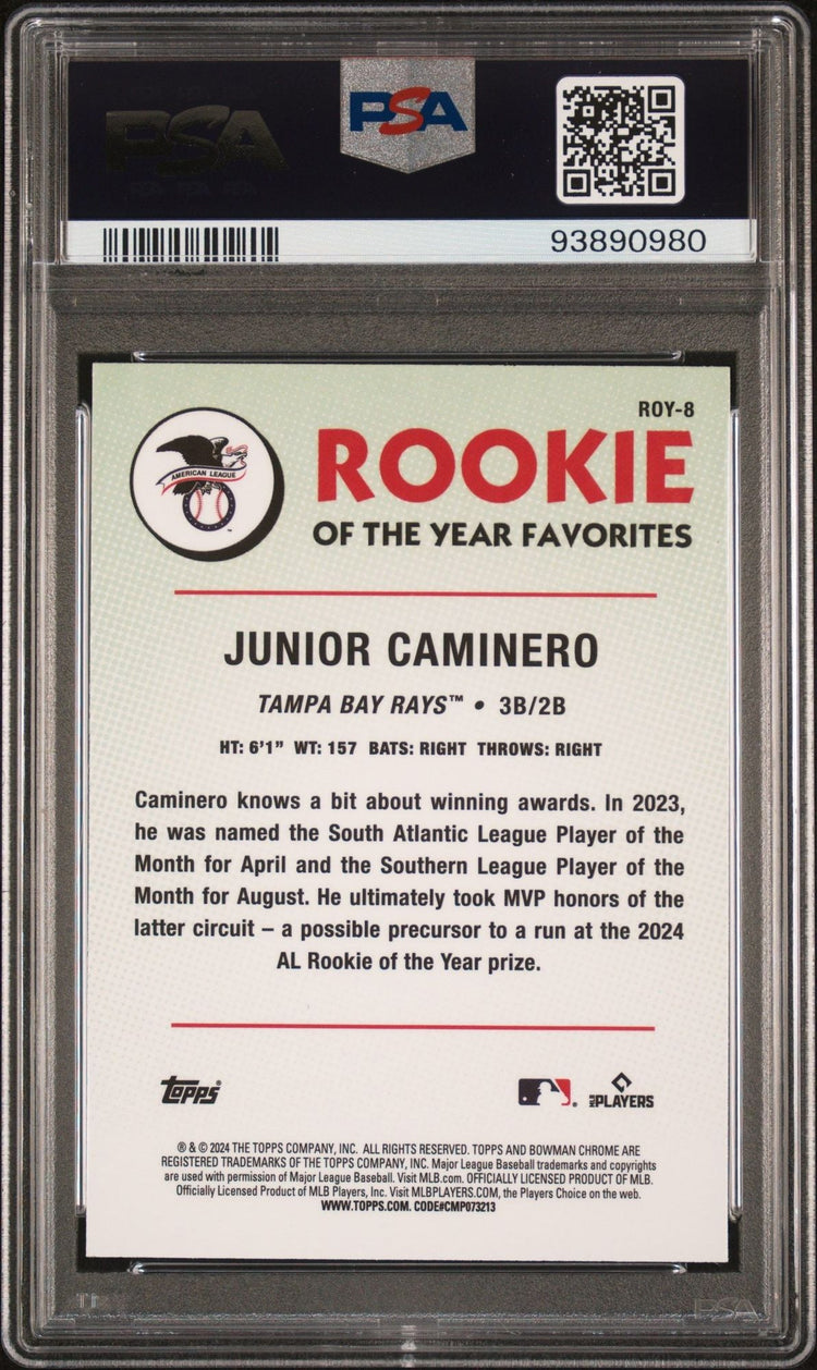 Graded 2024 Topps Bowman Junior Caminero #ROY8 Rookie of the Year Favorite RC Baseball Card PSA 10 Gem Mint