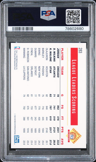 Graded 1993 NBA Hoops Michael Jordan #283 Scoring Leaders Wilkins Malone Basketball Card PSA 10 Gem Mint