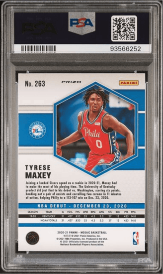 Graded 2020 Panini Mosaic Tyrese Maxey #263 Red Wave Rookie RC Basketball Card PSA 10 Gem Mint