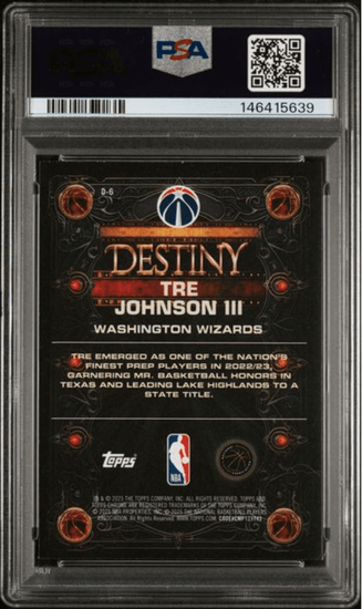 Graded 2025 Topps Chrome Tre Johnson III #D6 Destiny Rookie RC Basketball Card PSA 10 Gem Mint