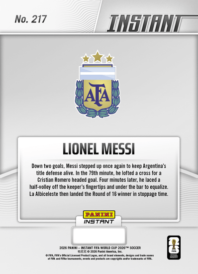 2026 Panini Instant FIFA World Cup Lionel Messi #217 Maestro Messi Orchestrates Epic Comeback Argentina Soccer Card