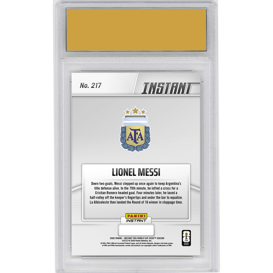Graded 2026 Panini Instant FIFA World Cup Lionel Messi #217 Maestro Messi Orchestrates Epic Comeback Argentina Soccer Card HOFSM 10 Gem Mint