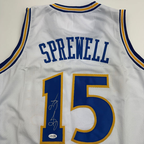 Autographed/Signed Latrell Sprewell Golden State White Retro Basketball Jersey JSA COA