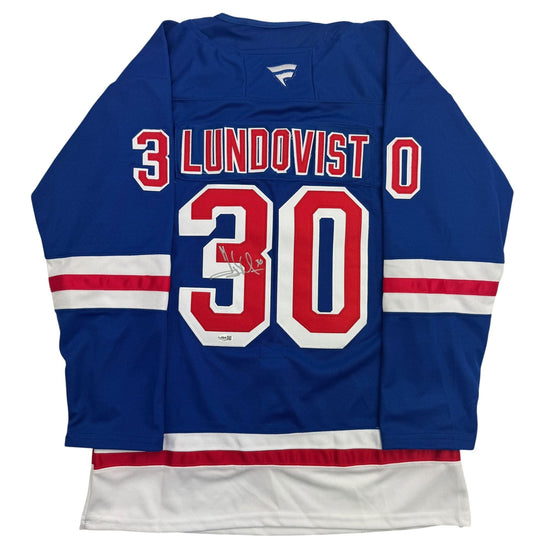 Autographed/Signed Henrik Lundqvist New York Blue Hockey Jersey JSA COA