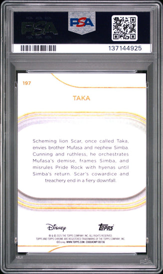 Graded 2025 Topps Chrome Disney Taka #197 #/99 Green Refractor The Lion King Live Action Rookie RC Debut Card PSA 10 Gem Mint