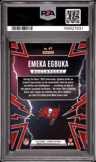 Graded 2025 Panini Phoenix Emeka Egbuka #47 Thunderbirds Rookie RC Football Card PSA 10 Gem Mint