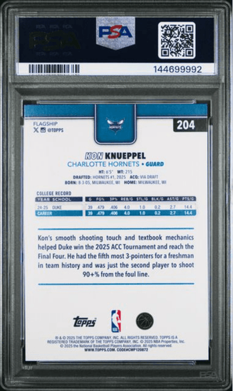 Graded 2025 Topps Kon Knueppel #204 Rookie RC Basketball Card PSA 10 Gem Mint