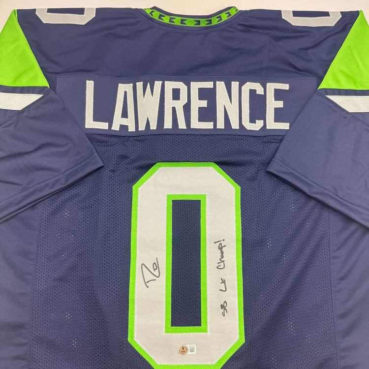 Autographed/Signed Demarcus Lawrence Seattle Blue Football Jersey Beckett BAS COA