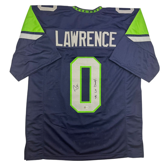 Autographed/Signed Demarcus Lawrence Seattle Blue Football Jersey Beckett BAS COA