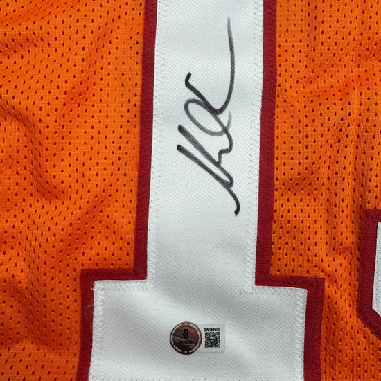 Autographed/Signed Mike Evans Tampa Bay Orange Creamsicle Football Jersey Beckett BAS COA