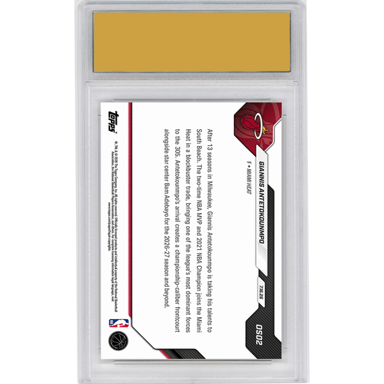Graded 2026 Topps Now Giannis Antetokounmpo #OS02 South Beach Bound: Officially Joins Miami Heat Basketball Card HOFSM 10 Gem Mint