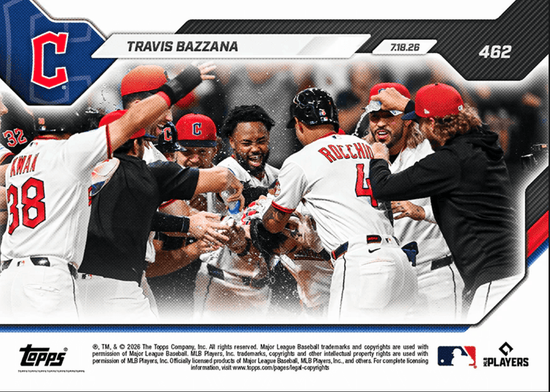 2026 Topps Now Travis Bazzana #462 2 Run Blast Delivers First Career Walk Off Home Run Cleveland Guardians Rookie RC Baseball Card