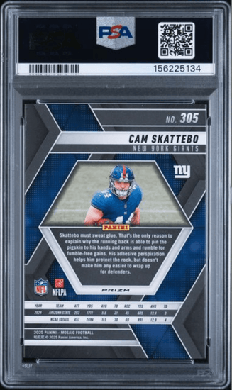 Graded 2025 Panini Mosaic Cam Skattebo #305 Green Rookie RC Football Card PSA 10 Gem Mint