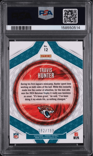 Graded 2025 Panini Phoenix Travis Hunter #12 Paragon Silver Lava /199 Rookie RC Football Card PSA 10 Gem Mint