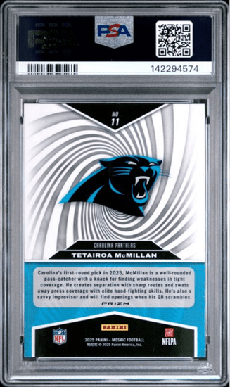 Graded 2025 Panini Mosaic Tetairoa McMillan #11 Storm Mosaic Rookie RC Football Card PSA 10 Gem Mint