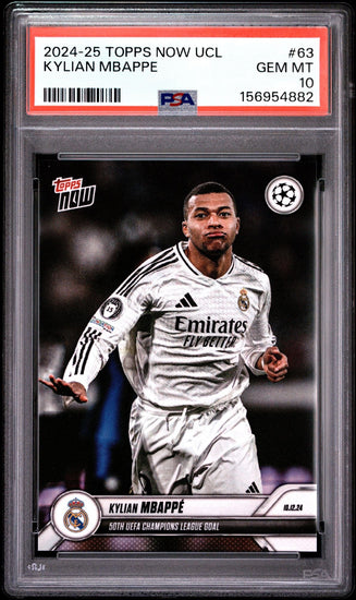 Graded 2025 Topps Now UCL Kylian Mbappe #63 UEFA Champions League 50th Goal Soccer Card PSA 10 Gem Mint