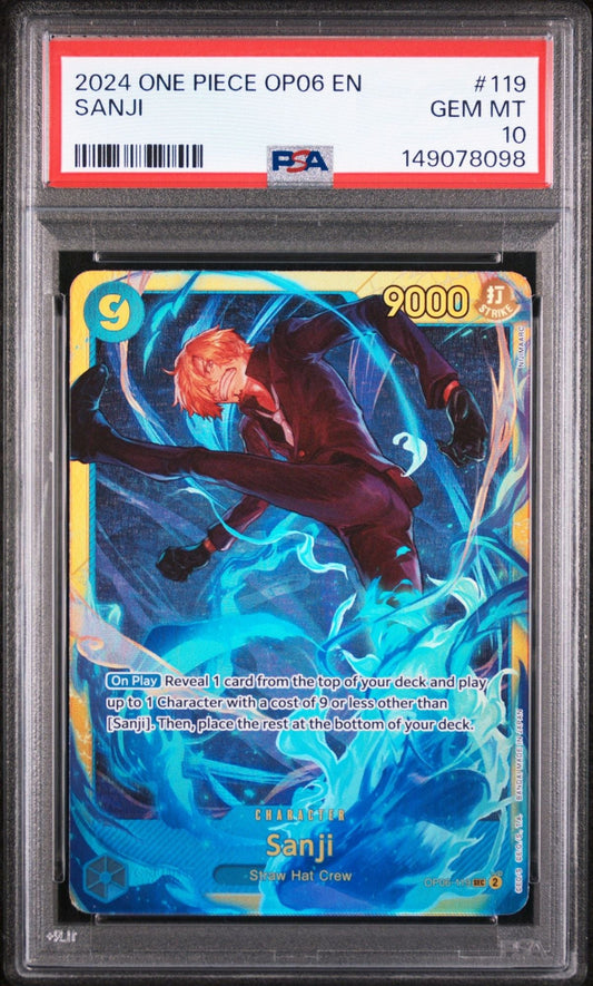 Graded 2023 One Piece Sanji #119 OP06 Wings of the Captain Trading Card Game PSA 10 Gem Mint