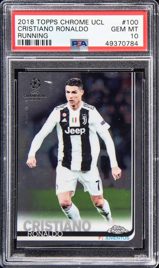 Graded 2018 Topps Chrome UCL Cristiano Ronaldo #100 Running UEFA Champions League Soccer Card PSA 10 Gem Mint