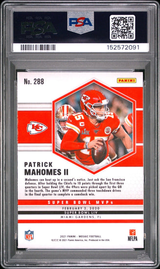 Graded 2021 Panini Mosaic Patrick Mahomes II #288 Super Bowl LIV MVP Football Card PSA 10 Gem Mint