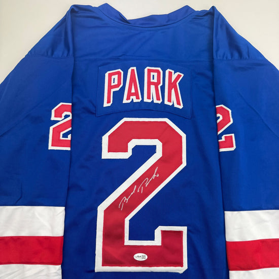Autographed/Signed Brad Park New York Blue Hockey Jersey JSA COA